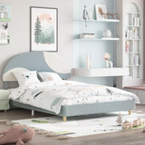 Garvee Full Bed Frame Upholstered Round Boucle Headboard Arch-Shaped Design Soft Blue White Modern Kids Bed Wooden Slats No Box Spring Easy Assembly - Blue Ivory