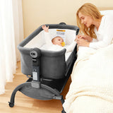 Garvee 3-in-1 Baby Crib Adjustable Bedside Sleeper with Wheels & Mosquito Net Portable Bassinet Dark Grey - Darkgrey