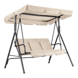 Garvee Outdoor Porch Swing Chair with Adjustable Canopy, 3-Seat Patio Glider Bench, Steel Frame, Khaki, Backyard Lawn Garden - Brown