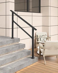 Garvee Adjustable Outdoor Stair Handrail Kit - Sturdy Aluminum Stair Railing, Weatherproof Non-Slip Hand Rail, Includes Install Hardware for Concrete/Wood/Porch Stairs - 3 Steps | 2-Pack | Glossy black