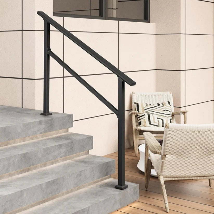 Garvee Heavy-Duty Outdoor Stair Handrail Kit - Aluminum & Wrought Iron Stair Railing, Weather-Resistant Non-Slip Grab Rail, Easy DIY Install for Concrete or Wood Porch/Deck/Garden Steps - 4 Steps | 2-Pack | Glossy black
