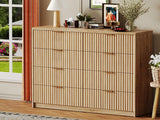 Garvee Fluted Bedroom Dresser Wide Chest of Drawers for Closet and Bedroom Storage 8 Drawer Wood Finish