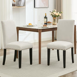 Garvee Dining Chairs Set of 2, Fabric Upholstered Kitchen Chairs with Curved Backrest, Hardwood Legs, 265lbs Capacity, Easy Clean, Neutral Linen - Beige Nailhead
