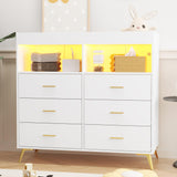 Garvee Dresser for Bedroom with 6 Drawers, Baby Changing Table with LED Lights & Charging Station, White