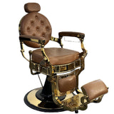 Garvee Vintage Barber Chair Heavy Duty 360° Hydraulic Recline Salon Chair Adjustable Headrest Footrest Brown - Gold-Plated Brown