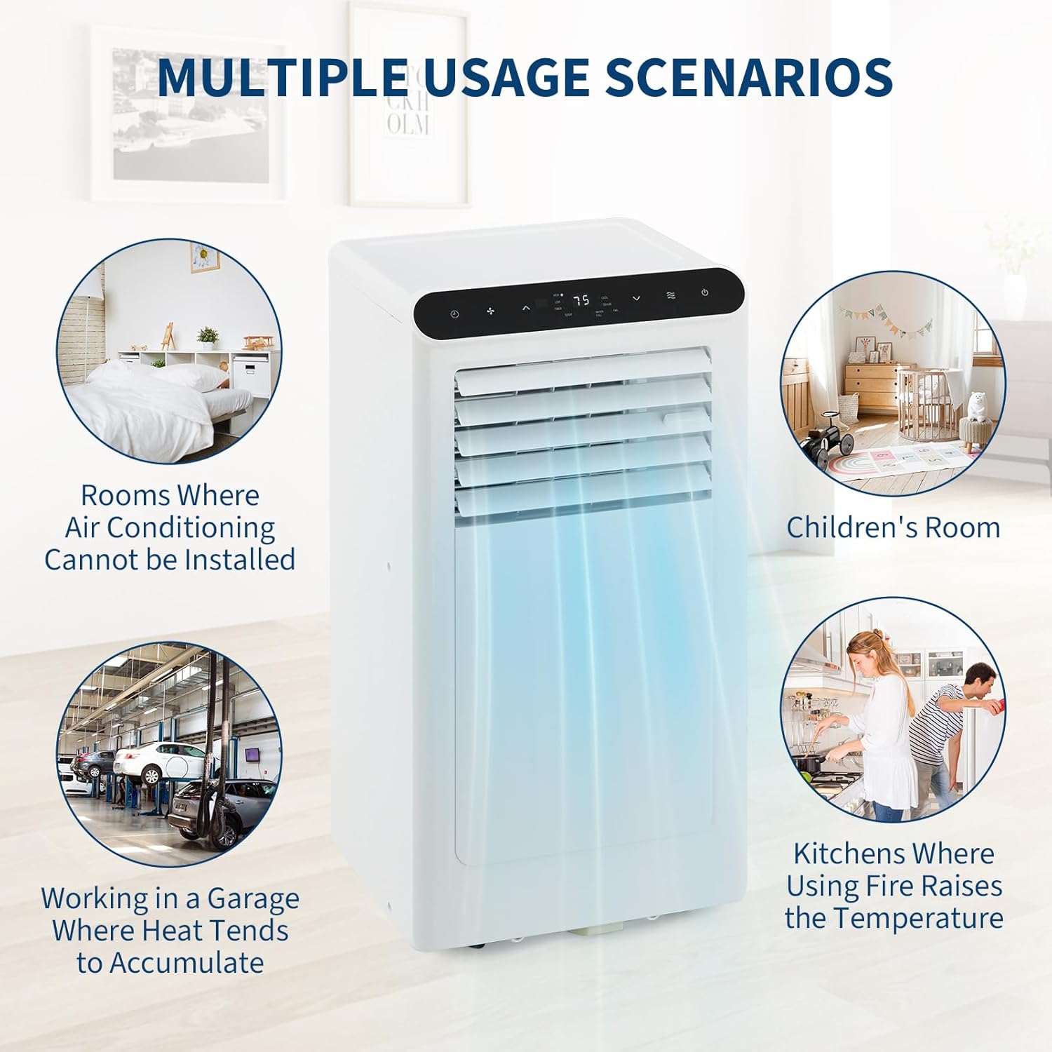 Garvee 10000BTUs Portable Air Conditioner, 4-in-1 Portable Air Conditioner & Heater，Quiet Cooling & Heating, Dehumidifier, Fan Modes for Room Up to 450 Sq. Ft, Auto Swing, 24 Timer, White
