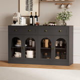 Garvee 55 in Wide Sideboard Buffet Cabinet with 4 Acrylic Doors & 2 Drawers, Farmhouse Kitchen Storage Cabinet, Black, 55.1in x 15.7in x 33.5in