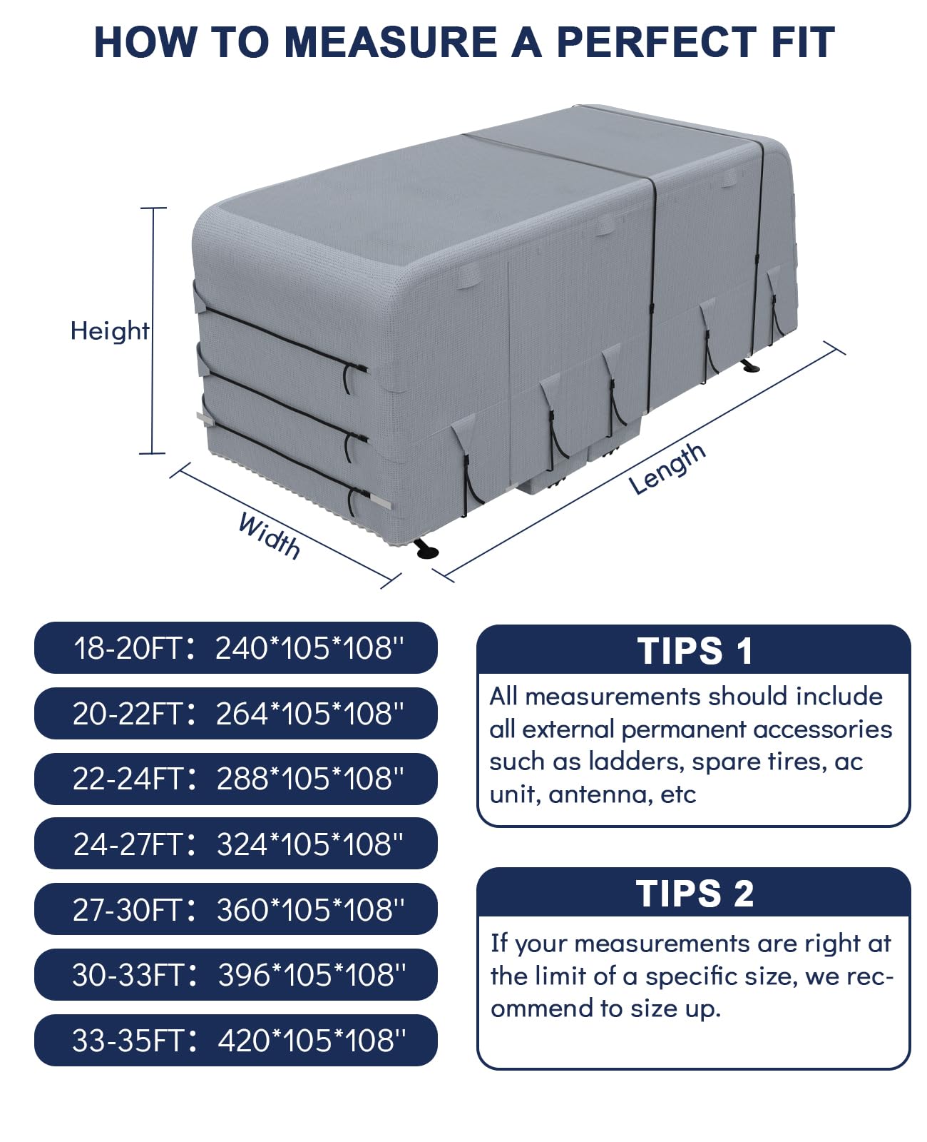 Garvee Heavy Duty 4-Layer RV & Travel Trailer Cover – Waterproof, Windproof, UV Resistant, Breathable – Extra Straps & Tire Covers – Fits 20-22FT, Grey – 160g Four-Layer Top & 110g Three-Layer Sides Non-Woven Fabric