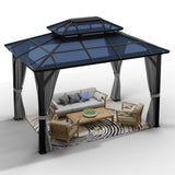 Garvee 10x13 FT Hardtop Gazebo Outdoor Polycarbonate Double Roof Canopy Heavy Duty Aluminium Frame Grey for Patios Lawns Decks