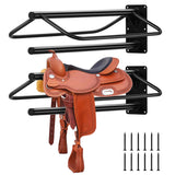 Garvee 4 Pack Saddle Rack with Pad Bar Heavy Duty Wall Mounted Saddle Stand for English Western Saddles Black - Black