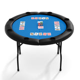 Garvee 48 Inch 8 Player Round Folding Poker Table with Cup Holders, Casino Grade Felt, Portable for Home Use, Man Cave, Parties, Green - Blue