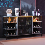 Garvee Farmhouse Industrial Wine Bar Cabinet with LED Light, Metal Sideboard, Wine Rack, Glass Holder, 55 Inch, Grey - Grey