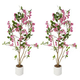 Garvee 2-Pack 4FT Artificial Bougainvillea Trees with Large Purple Flowers for Indoor/Outdoor Decor, Weighted Black Pots, Durable Fade-Resistant Material - Purple