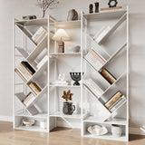 Garvee Triple 6 Tier Bookshelf Industrial Tree Design Large Wooden Bookcase for Living Room Office White