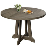 Garvee Round Dining Table for 4, Kitchen Dining Room Pedestal Table, 47-Inch Diameter, Brown Wood, Space Saving - Light Grey