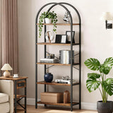 Garvee Arched Bookshelf 5 Tier Metal Frame Modern Open Storage Shelf for Bedroom Living Room Home Office Black - 5-Tier -Rustic Brown