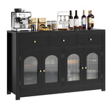 Garvee Black Farmhouse Buffet Sideboard 55" Wide Kitchen Cabinet with 4 Doors 3 Drawers Adjustable Shelf Wine Storage Dining Console