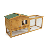Garvee Wooden Rabbit Hutch Indoor and Outdoor, Removable Wire Netting, Leak Proof Tray, Weatherproof Bunny Cage, Anti-Chew Metal Frame Ramp, Natural Wood - 60" Natural