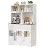 Garvee 60 in Kitchen Pantry Cabinet with Glass Doors, Drawers, Coffee Bar Table for Living Room, Dining Room, White