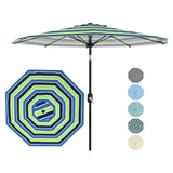 Garvee 10 ft Outdoor Patio Umbrella With 8 Sturdy Iron Ribs, Crank Lift & Push Button Tilt, UV Protection, Waterproof, Tricolor Stripes For Pool, Deck, Yard, Garden - Tricolor Stripe