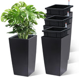Garvee 16" Tall Planters Set of 4 Black Outdoor Indoor Planter Pots with Water Level Monitor and Drainage Holes