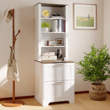 Garvee 72in Tall Bookshelf With 2 File Drawers Wooden Farmhouse Bookcase For Home Office Living Room White