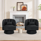 Garvee 360° Swivel Velvet Armchair With Striped Back & Thick Padding Beige Sand For Living Room Bedroom Modern Design Durable Velvet - Velvet | Black
