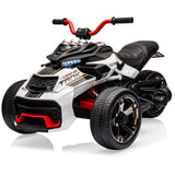 Garvee 12V 3 Wheeler Ride On ATV Electric Motorcycle for Kids, White, Battery Powered, LED Lights, Music, USB, Treaded Tires - White