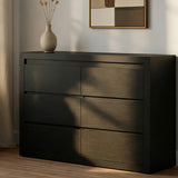 Garvee Modern 6 Drawers Dresser Wide Wood Chest with Thickened Tabletop for Bedroom Living Room Natural Texture Mid Century Modern - Black