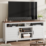 Garvee TV Stand for 63 In with Adjustable Shelves and Cabinet Doors, Farmhouse Style for Living Room and Bedroom, White, 63 Inch - White