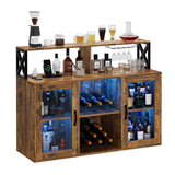 Garvee Bar Cabinet with Power Outlets, LED Lights, Glass Holder, Wine Storage for Kitchen, Black