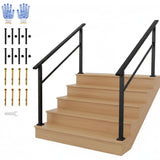 Garvee Outdoor Handrail for Steps, 5 Step Stair Handrail Kit, Black Aluminum with Iron Poles, Adjustable 0°-45°, Indoor & Outdoor Use - Black-2 Pack