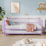 Garvee Twin Daybed With Trundle - Metal Twin Day Bed For Bedroom, Living Room, Guest Room, Black, Twin Size - Purple Sets