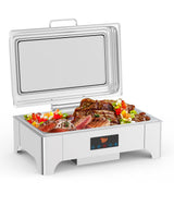 Garvee 9QT Electric Chafing Dish with Touch Screen, Stainless Steel Buffet Roll Top Set for Parties Catering Wedding, Silver - Light Silver