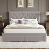 Garvee Queen Size Bed Frame with 2 Storage Drawers, Vintage Velvet Upholstered Platform, Beige, Noise Free, No Box Spring Needed