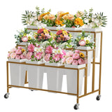 Garvee Flower Display Stand 3 Tier Flower Cart with 12 Buckets and Wheels for Garden Wedding Flower Shop Gold - Gold-Square  Buckets