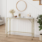 Garvee Narrow Console Table, Golden White Sofa Table with Outlets, Behind Couch Table for Living Room, Hallway Table for Entryway, Gold & White