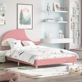 Garvee Full Bed Frame with Round Boucle Headboard, Upholstered Arch-Shaped Design, Modern Kids Bed, Soft Pink and White, Wooden Slats, No Box Spring, Easy Assembly - Pink Ivory