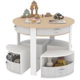 Garvee Kids Table And Chair Set 5 Pieces Wooden Round Nesting Design With Storage Stools And Fabric Drawers For Play Art Reading Craft Toddler Size Multi-Color
