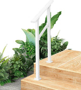 Garvee Hand Rails for Outdoor Steps, 2 Step Metal Stair Railing Kit, Steel Handrail for Porch, Deck & Concrete Steps, White, Adjustable 2-5 Steps, Heavy Duty