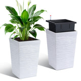 Garvee 16" Tall Planters Set of 2, Self Watering Outdoor & Indoor Planter Pots, White, 15.7 Inch, With Water Level Monitor & Drainage Holes