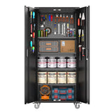 Garvee Garage Storage Cabinet 72 in Locking with Wheels and Pegboard, Heavy-Duty Steel, Workshop Home Office Organizer, Black