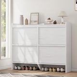 Garvee Shoe Cabinet With 4 Flip Drawers, Adjustable Shelf, Wooden Shoe Organizer For Entryway, Hallway, Living Room, White, 47.2" L x 10.3" W x 36.6" H - White