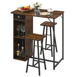 Garvee Small Bar Table and Chairs Set, 3-Piece with Storage Drawer & Shelf, Space Saving for Small Apartment, Living Room, Kitchen, Retro - Retro Color