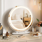 Garvee 19 Inch Gold Vanity Mirror with LED Lights, Touch Control, Dimmable 3-Color Lighting for Makeup and Skincare, 360° Rotating, Easy Assembly - Round 19" Led Light Strip, Three-Color Adjustable, Infinitely Dimming, White