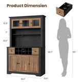 Garvee 68.7" Coffee Bar Cabinet with LED Light & Power Outlet, Farmhouse Kitchen Hutch, Adjustable Shelves, Tall Pantry Cabinet, White - Brown & Black