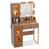 Garvee Vanity Desk with Mirror and Lights Elegant Makeup Vanity Table with Drawers & Cabinets for Bedroom, Sturdy MDF Top, Adjustable Brightness, White - Natural