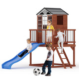 Garvee Outdoor Wooden Playhouse with Slide, 2 Story Cedar Playhouse for Kids, Elevated Design, 47.2x59.1x89.4 Inches, Natural Wood