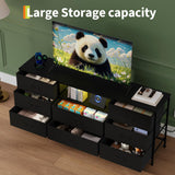 Garvee TV Stand Dresser for 45-65 Inch TV with LED Lights and 8 Fabric Drawers, Metal Frame Storage Cabinet with Wood Top for Living Room Bedroom Hallway, 63x26.8x13.8 Inches, Black
