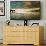 Garvee Wood TV Stand With Mount, Entertainment Center, 6 Drawers, For 32-85 Inch TVs, Modern Storage Cabinet, Living Room Bedroom, Brown - Nature